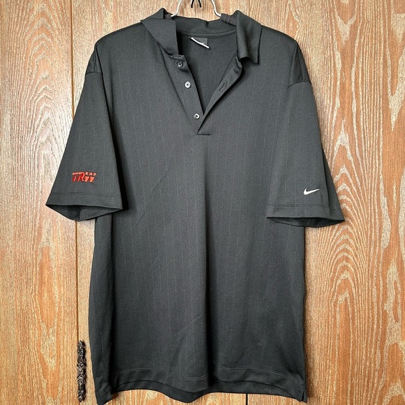 Nike Golf Polo Shirt Black Pinstripe Mens Size Logo Short Sleeve - Picture 1 of 7